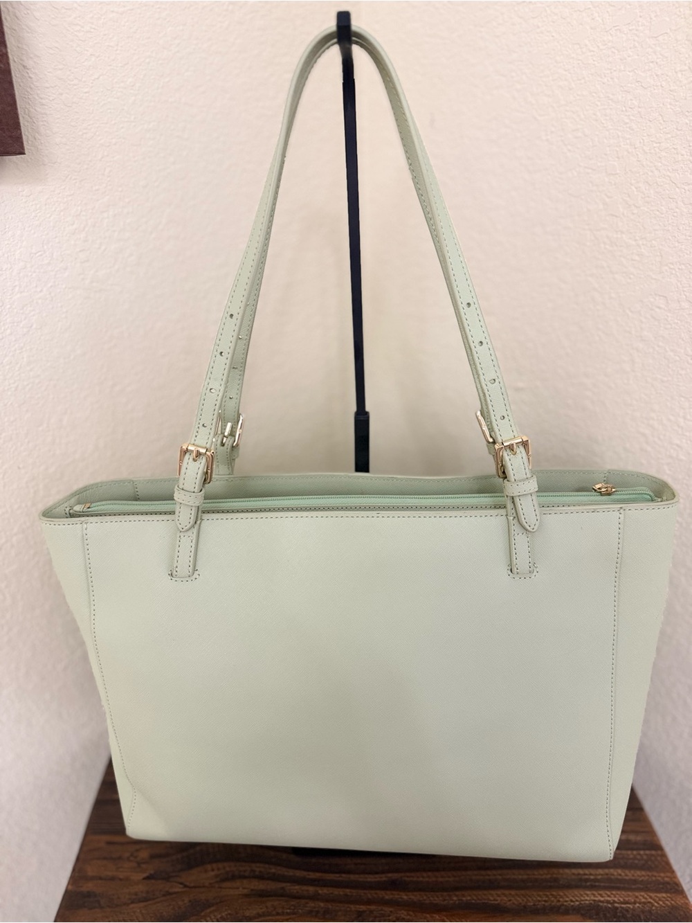 Tory Burch Laptop Tote | Mint Green | Coated Canvas | Work Bag - Picture 2 of 12